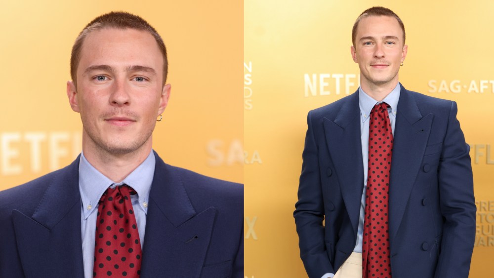 Drew Starkey haircut and valentino outfit at the 31st Screen Actors Guild Awards on Feb. 23, 2025, in Los Angeles.