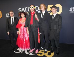 Tim Kingsbury, Régine Chassagne, Win Butler, Richard Reed Parry, Jeremy Gara at SNL50: The Anniversary Special at 30 Rockefeller Plaza on February 16, 2025 in New York, New York.