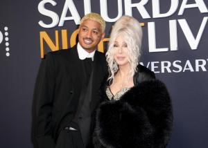 Alexander Edwards, Cher at SNL50: The Anniversary Special at 30 Rockefeller Plaza on February 16, 2025 in New York, New York.