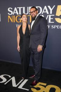 Adria Arjona, Jason Momoa at SNL50: The Anniversary Special at 30 Rockefeller Plaza on February 16, 2025 in New York, New York.