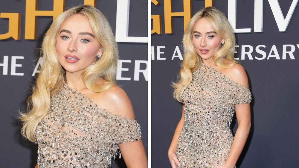 Sabrina Carpenter versace dress at SNL50: The Anniversary Special at 30 Rockefeller Plaza on February 16, 2025 in New York, New York.