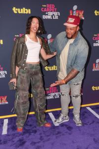 Daiyaana Muhammad, Dion Dawkins at the Tubi Red Carpet during Super Bowl LIX at Caesars Superdome on February 09, 2025 in New Orleans, Louisiana.