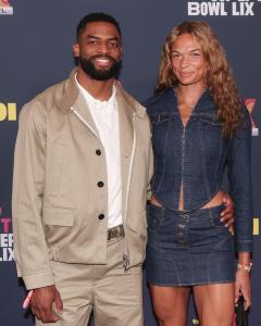 Darius Slayton, Anna Hall at the Tubi Red Carpet during Super Bowl LIX at Caesars Superdome on February 09, 2025 in New Orleans, Louisiana.