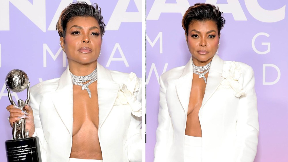 Taraji P. Henson poses in the press room during the 56th NAACP Image Awards at Pasadena Civic Auditorium on February 22, 2025 in Pasadena, California.