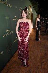 Aimee Lou Wood at "The White Lotus" Season 3 Los Angeles Premiere held at Paramount Studios on February 10, 2025 in Los Angeles, California.