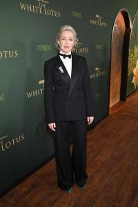 Carrie Coon at "The White Lotus" Season 3 Los Angeles Premiere held at Paramount Studios on February 10, 2025 in Los Angeles, California.