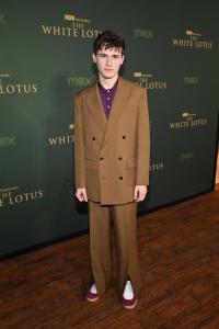 Sam Nivola at "The White Lotus" Season 3 Los Angeles Premiere held at Paramount Studios on February 10, 2025 in Los Angeles, California.