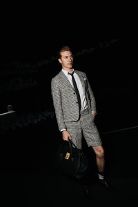 Lucky Blue Smith at the Thom Browne Fall RTW 2025 fashion show as part of New York Fashion Week held at The Shed on February 11, 2025 in New York, New York.