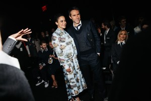 Juliana Canfield, Alessandro Nivola at the Thom Browne Fall RTW 2025 fashion show as part of New York Fashion Week held at The Shed on February 11, 2025 in New York, New York.