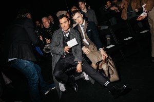 Justin Theroux, Cole Escola at the Thom Browne Fall RTW 2025 fashion show as part of New York Fashion Week held at The Shed on February 11, 2025 in New York, New York.