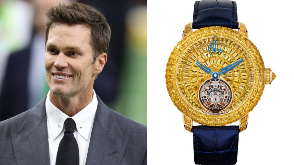 Tom Brady and his Jacob & Co's Caviar Tourbillon watch in yellow sapphires.