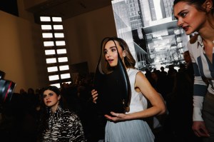 Alexandra Daddario, Chloe Fineman and Charlotte Lawrence at the Tory Burch Fall 2025 Ready-to-Wear show