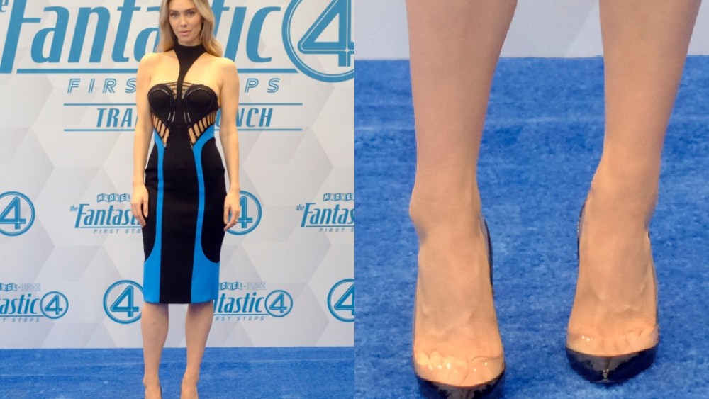 Vanessa Kirby black patent clear pvc stiletto pumps fantastic 4 trailer launch U.S. Space & Rocket Center