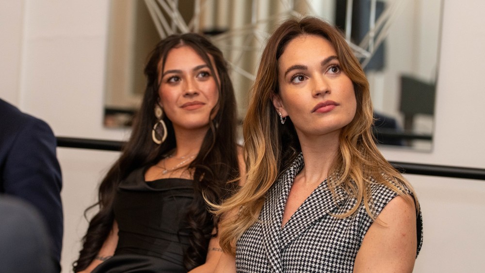 Kateri Rose Lynn and Lily James at the Canadian diamonds event at Canada House in London.