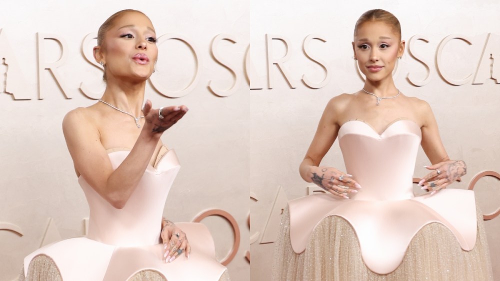 Ariana Grande at the 2025 Oscars on March 2 in Los Angeles, red carpet, awards, Schiaparelli, Glinda, Wicked, De Beers, Jimmy Choo