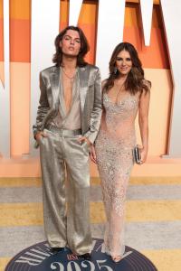 Damian Hurley, Elizabeth Hurley at the 2025 Vanity Fair Oscar Party Hosted By Radhika Jones held at Wallis Annenberg Center for the Performing Arts on March 02, 2025 in Beverly Hills, California.