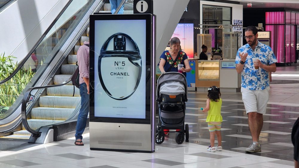 A digital panel at Simon's Del Amo Fashion Center in Torrance, Calif.