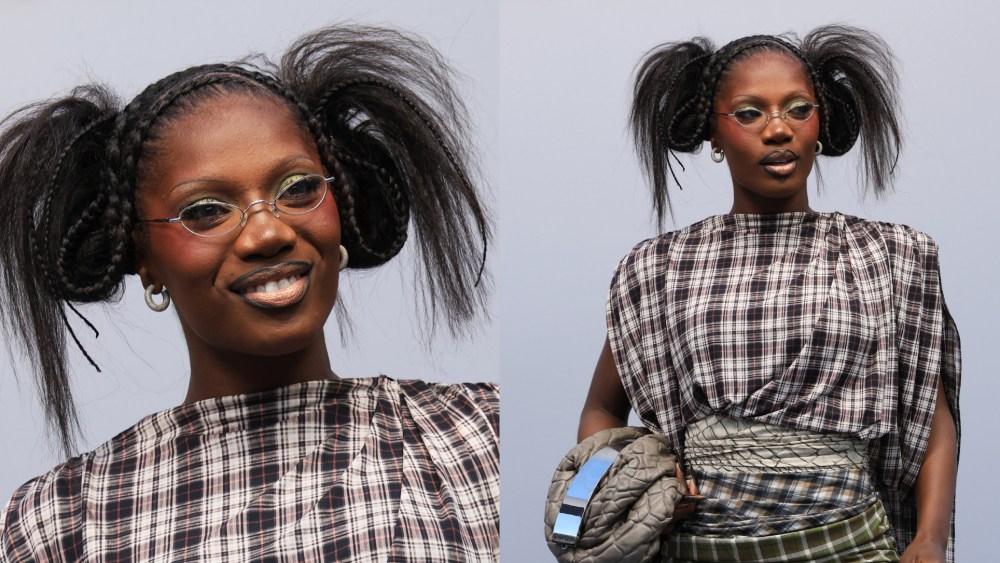 Doechii at Acne Studios' fall 2025 fashion show on March 5 in Paris, tartan, plaid, fashion week, geek chic