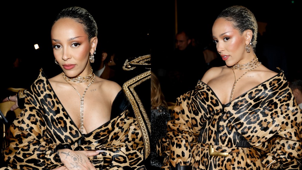 Doja Cat at Balmain's fall 2025 fashion show on March 5 in Paris, leopard print, Christian Louboutin, Messika