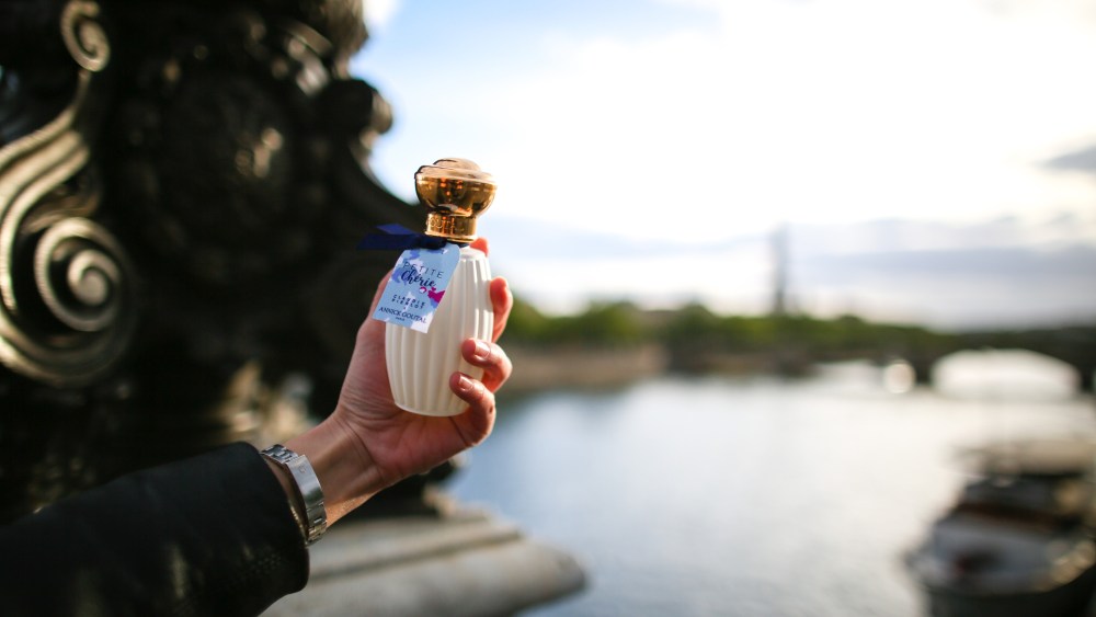 PARIS, FRANCE - MAY 01:  A perfume bottle "Petite Cherie" by Claudie Pierlot and Annick Goutal is seen, on the bridge Alexandre III, on May 1, 2017 in Paris, France.  (Photo by Edward Berthelot/Getty Images)