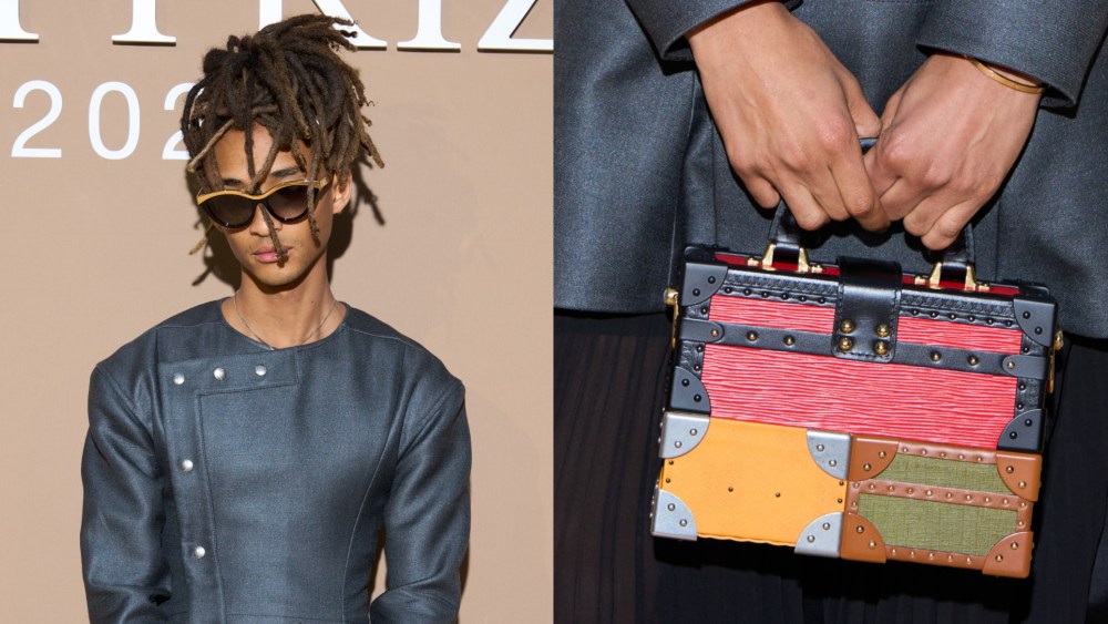 Jaden Smith attends the LVMH Prize cocktail on March 5 in Paris, Louis Vuitton, petite malle, mini trunk