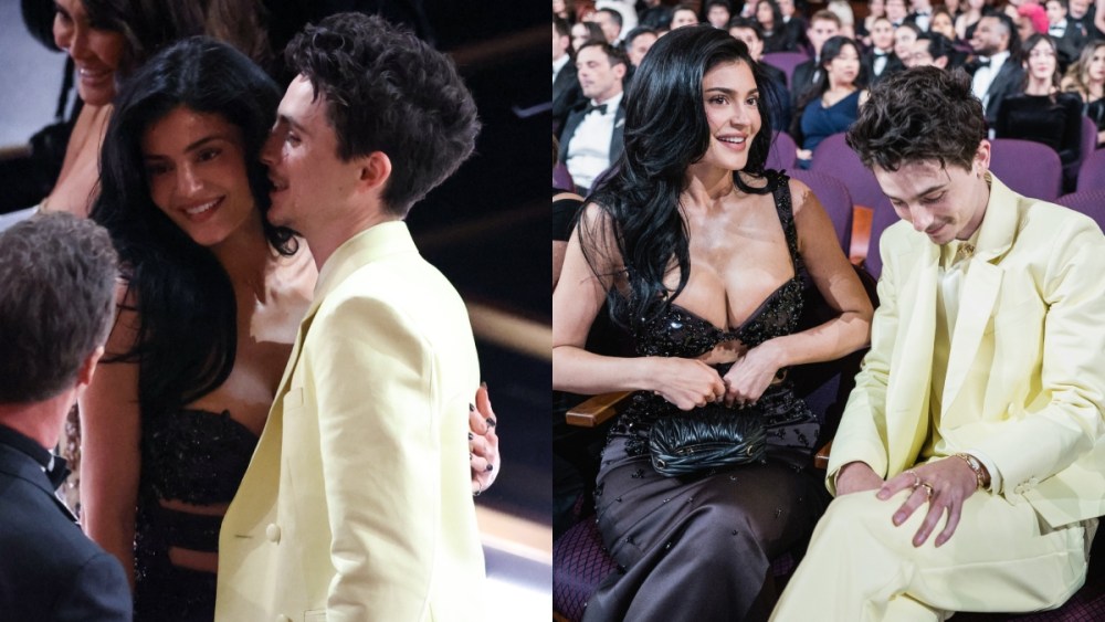 Kylie Jenner and Timothée Chalamet at the 2025 Oscars on March 2 in Los Angeles, Miu Miu, black cutout dress, awards