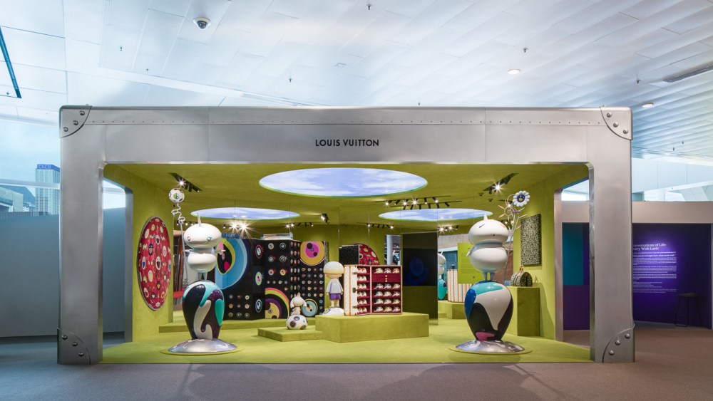 The Louis Vuitton booth at the Art Basel Hong Kong art fair featuring works by Japanese artist Takashi Murakami