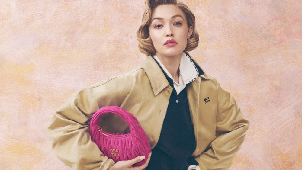 Miu Miu's 2025 leather goods campaign starring Gigi Hadid.