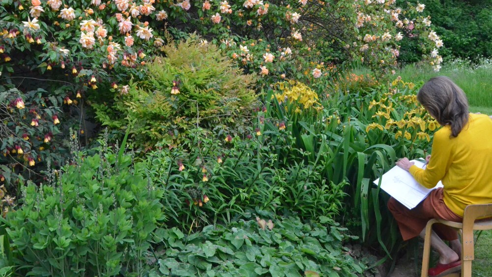 Sophie Bouilhet-Dumas in her Normandy garden, an unending source of inspiration for her jewelry, and her cooking.