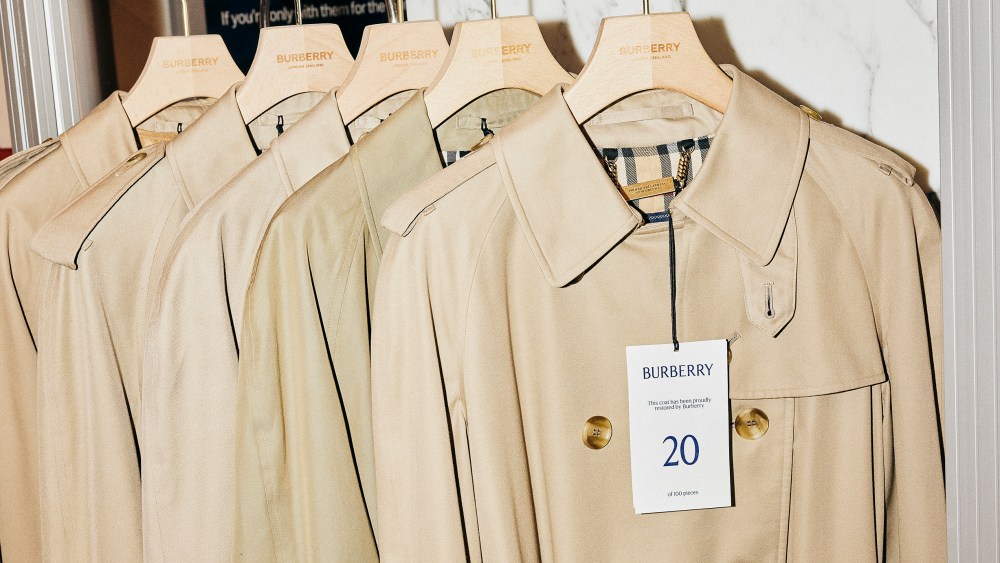 A selection of vintage Burberry trenches, made pre-1999, are up for sale at the pop-up.