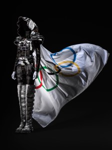 The Jeanne Friot-designed rider's outfit worn during the Paris 2024 Summer Olympics opening ceremony.
