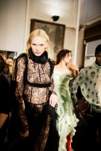 Backstage at Alexander McQueen Fall 2025 Ready-to-Wear Collection at Paris Fashion Week
