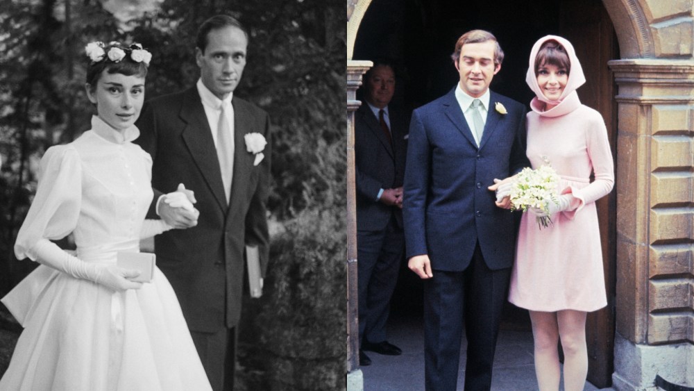 Audrey Hepburn's wedding photo with Mel Ferrer. Audrey Hepburn's wedding photo with Andrea Dotti.