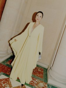 PARIS, FRANCE - JULY 05: (EDITORS NOTE: Image has been digitally enhanced.) Michelle Yeoh attends Balenciaga on July 05, 2023 in Paris, France. (Photo by Julien Lienard/Getty Images For Balenciaga)