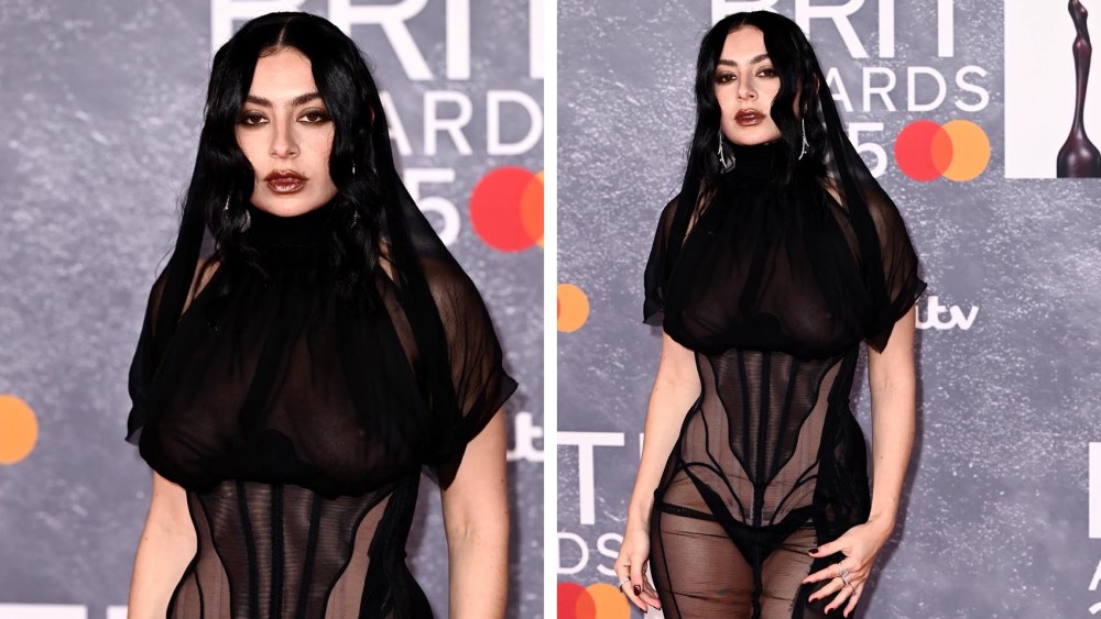 Charli XCX wears sheer Dilara Fındıkoğlu’s fall 2025 collection dress attends The BRIT Awards 2025 at the InterContinental London - The O2 on March 01, 2025 in London, England.