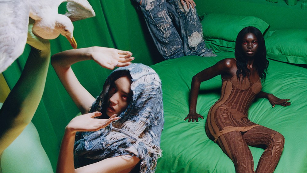 Diesel highlights jacquard and fringe denim in new campaign.