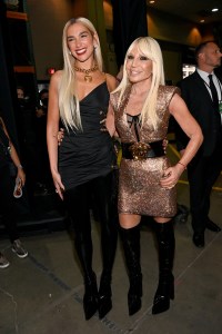 LAS VEGAS, NEVADA - APRIL 03: (L-R) Dua Lipa and Donatella Versace attend the 64th Annual GRAMMY Awards at MGM Grand Garden Arena on April 03, 2022 in Las Vegas, Nevada. (Photo by Denise Truscello/Getty Images for The Recording Academy)