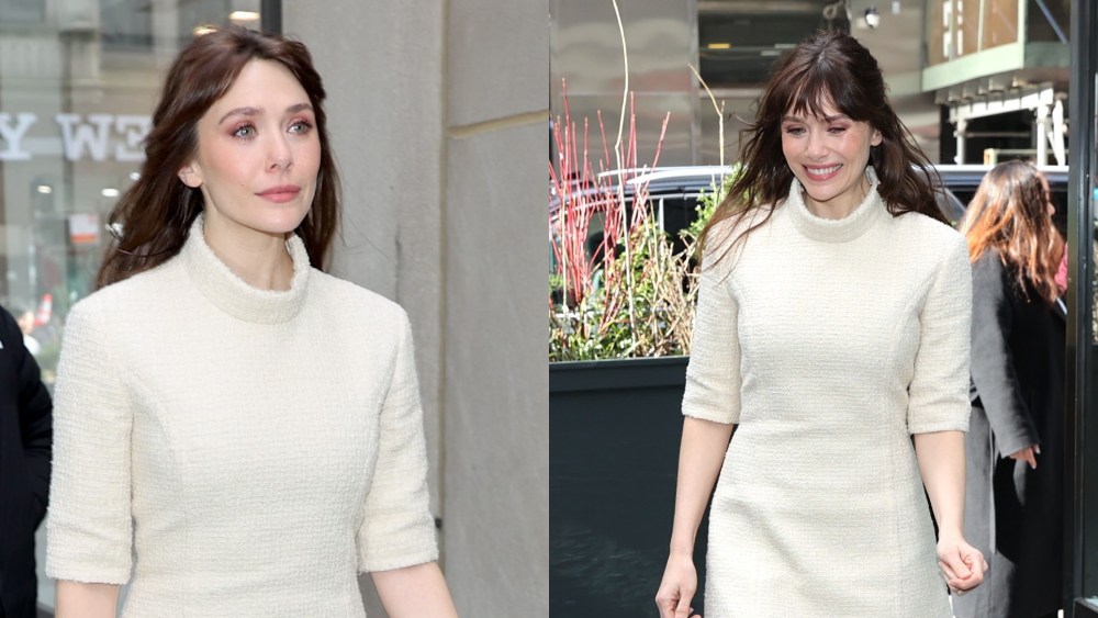 Elizabeth Olsen wears Patou in New York City.