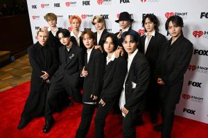 Kawanishi Takumi, Tsurubo Shion, Shiroiwa Ruki, Kawashiri Ren, Kono Junki, Kimata Syoya, Sato Keigo, Kinjo Sukai, Yonashiro Sho, Mamehara Issei, Ohira Shosei of JO1 at the 2025 iHeartRadio Music Awards held at the Dolby Theatre on March 17, 2025 in Los Angeles, California.