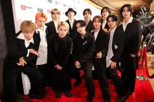 Tsurubo Shion, Kawashiri Ren, Kimata Syoya, Kawanishi Takumi, Kinjo Sukai, Shiroiwa Ruki, Ohira Shosei, Kono Junki, Mamehara Issei, Yonashiro Sho, Sato Keigo of JO1 at the 2025 iHeartRadio Music Awards held at the Dolby Theatre on March 17, 2025 in Los Angeles, California.