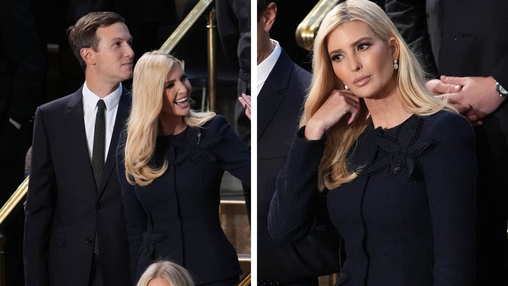 Jared Kushner and wife Ivanka Trump wears oscar de la renta blue suit outfit attend U.S. President Donald Trump address to a joint session of Congress at the U.S. Capitol on March 4, 2025 in Washington, DC. President Trump was expected to address Congress on his early achievements of his presidency and his upcoming legislative agenda.
