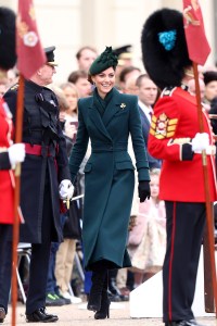 LONDON, ENGLAND - MARCH 17: Catherine, Princess of Wales during the 2025 Irish Guards' St. Patrick's Day Parade at Wellington Barracks on March 17, 2025 in London, England. Catherine, Princess of Wales attends the parade as Colonel of the Regiment. (Photo by Chris Jackson/Getty Images)