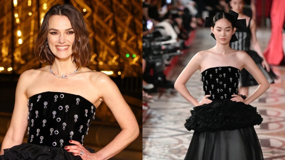 Keira Knightley wears a Chanel dress at 'Le Grand Diner du Louvre' in Paris.