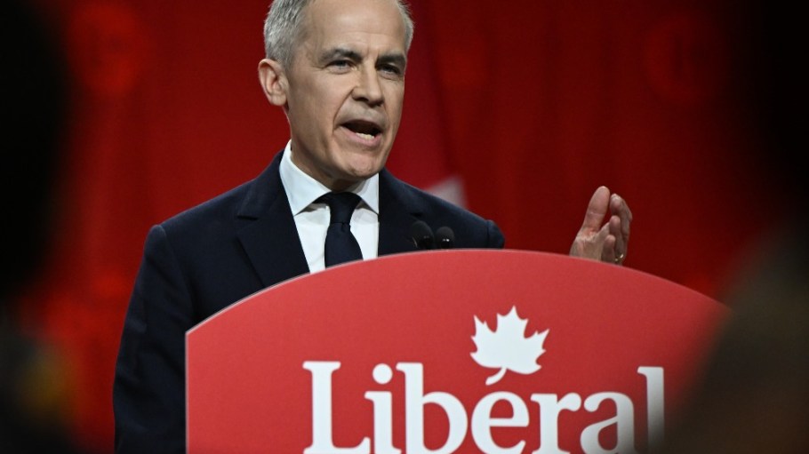 Mark Carney, newly elected as the leader of the Liberal Party of Canada, delivers his victory address on March 9.