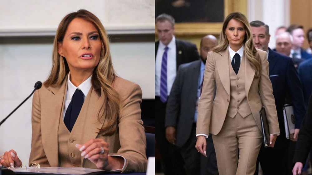 Melania Trump wears brown khaki suit at the U.S. Capitol in Washington, D.C., on Monday, 2025