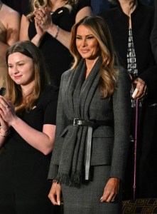 US First Lady Melania Trump(R) arrives prior to US President Donald Trump's address to a joint session of Congress at the US Capitol in Washington, DC, on March 4, 2025. (Photo by Jim WATSON / AFP) (Photo by JIM WATSON/AFP via Getty Images)