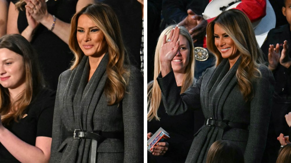 US First Lady Melania Trump(R) arrives prior to US President Donald Trump's address to a joint session of Congress at the US Capitol in Washington, DC, on March 4, 2025