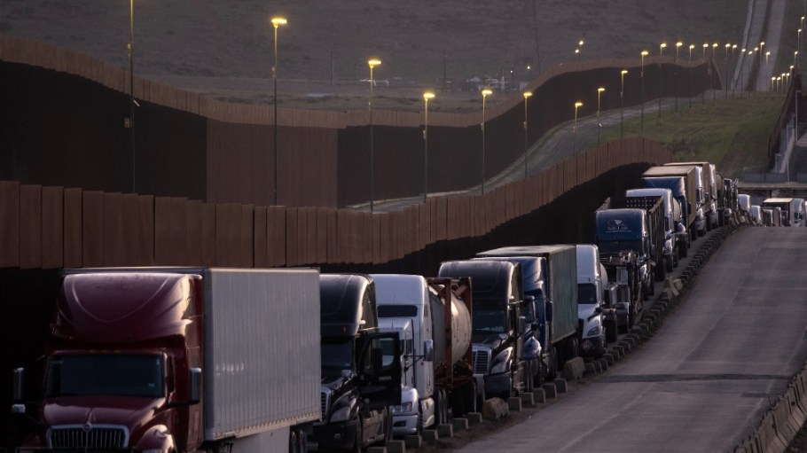 Trucks near the Mexico-U.S. border at Otay Commercial crossing in Tijuana, Mexico, on March 4.