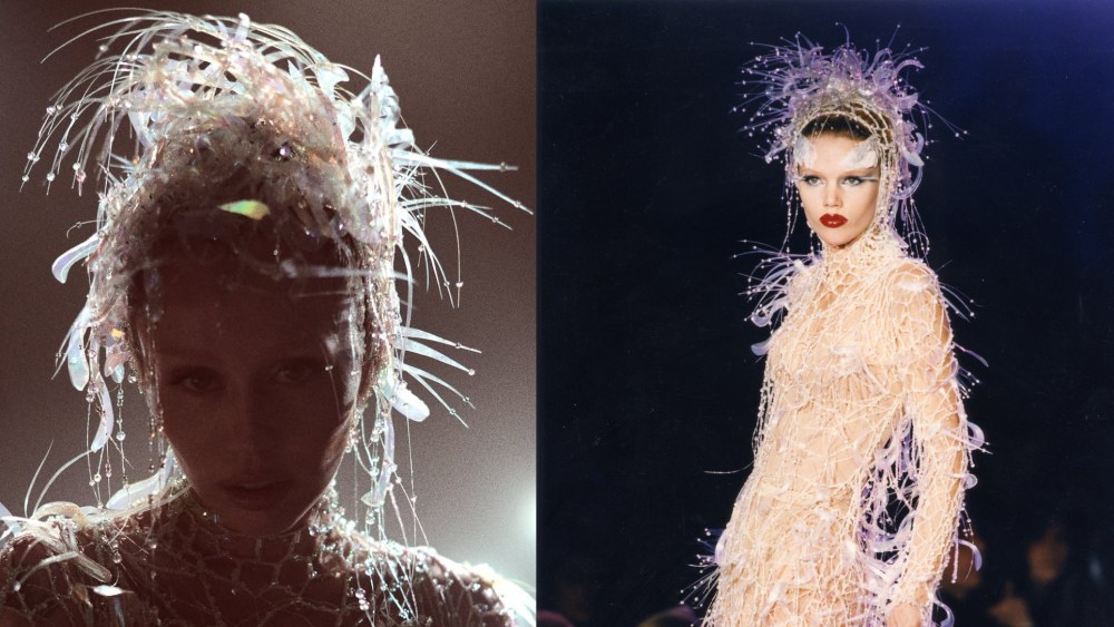 MIley Cyrus' Something Beautiful album cover and a look from Thierry Mugler's 1997 couture collection.
