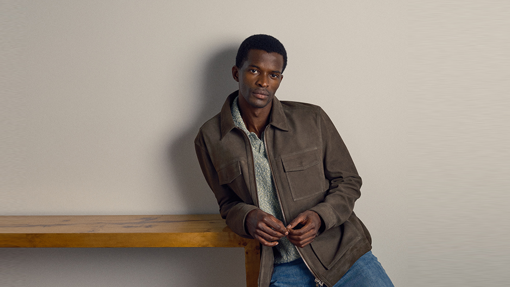 Model wearing the spring 2025 collection of Mr P. the Mr Porter in-house label
